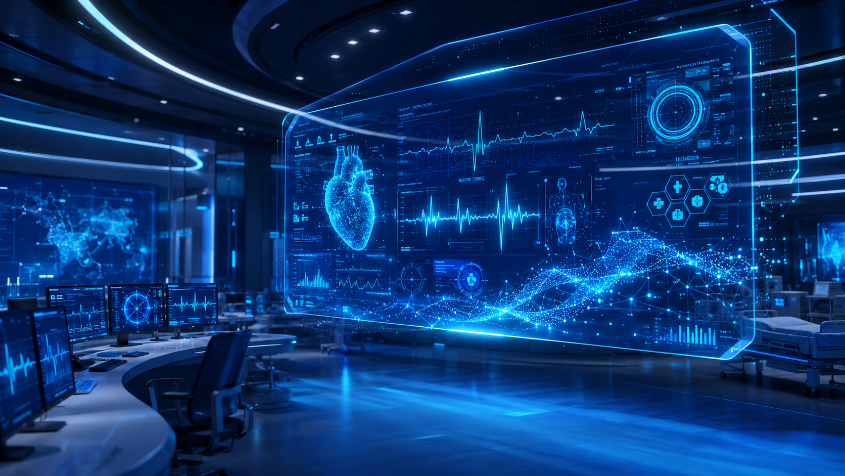 Futuristic medical data dashboard visualization